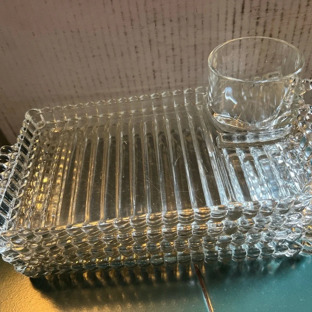 5 sets VTG Hazel Atlas Ball & Rib Glass Sip N Snack Luncheon Cup & small Tray‎